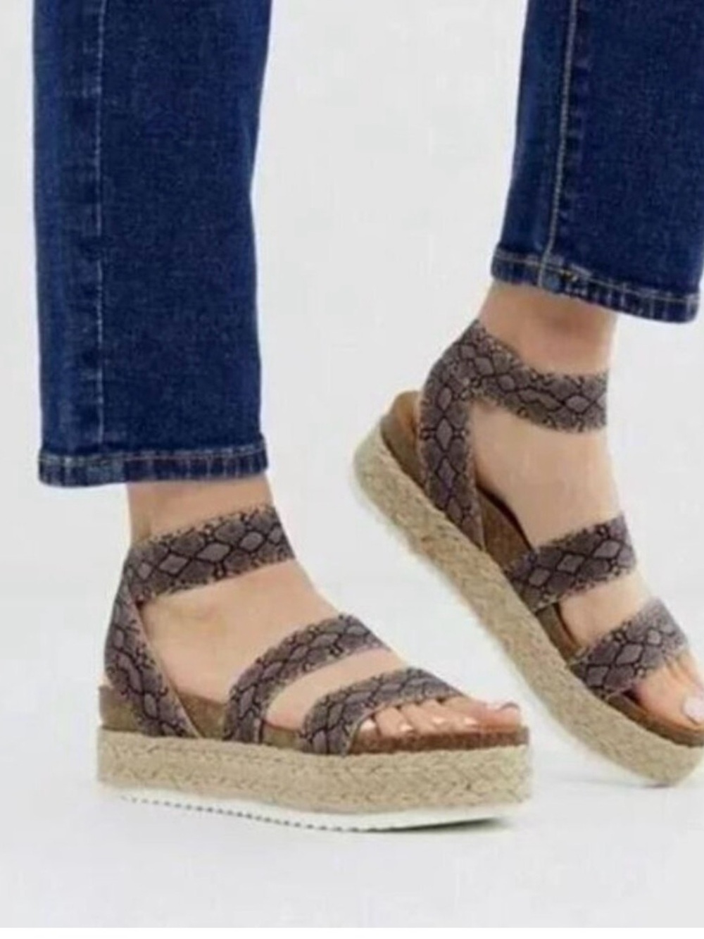 Steve Madden Brown Snake-Print Espadrille Wedge Sandals - Picture 2 of 2